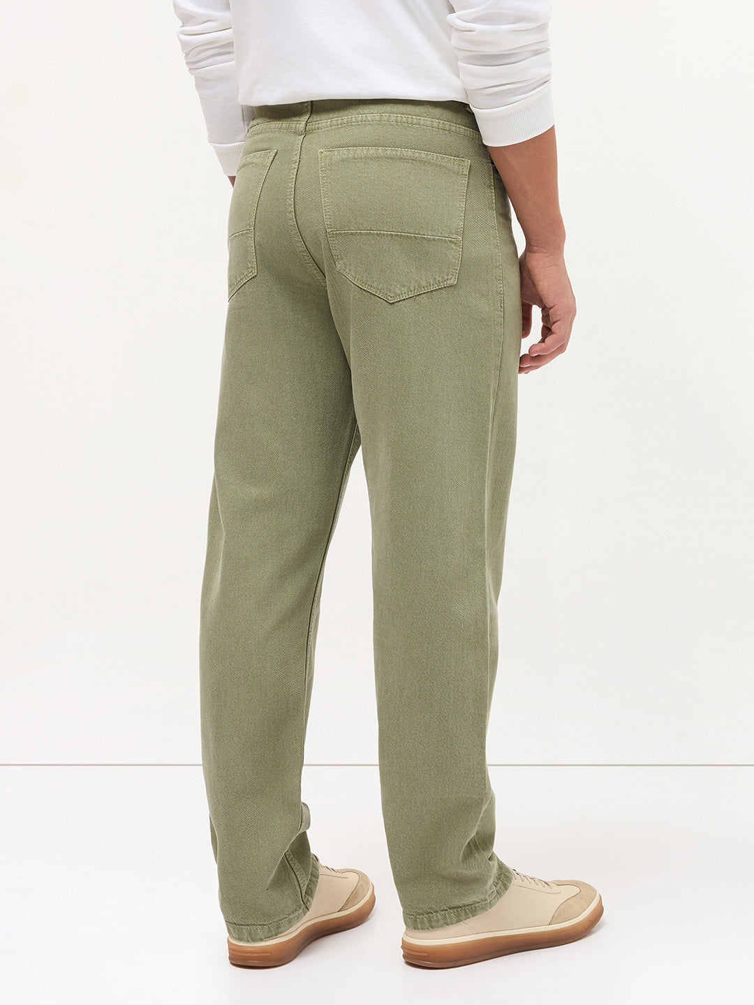 Men's Sage Green Loose Baggy Fit Washed Denim Jeans Non-Stretchable