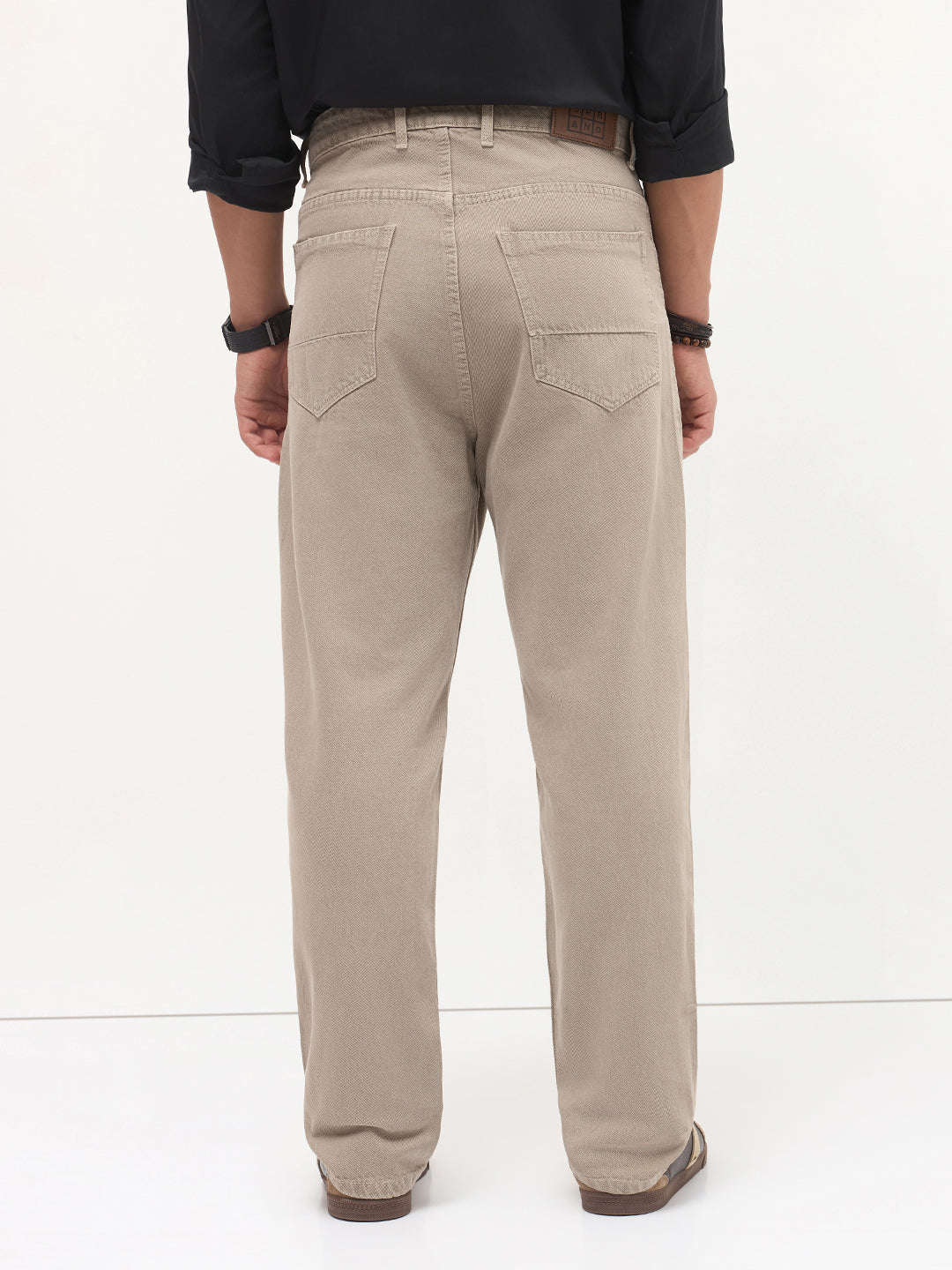 Men's Tan Loose Baggy Fit Washed Denim Jeans Non-Stretchable