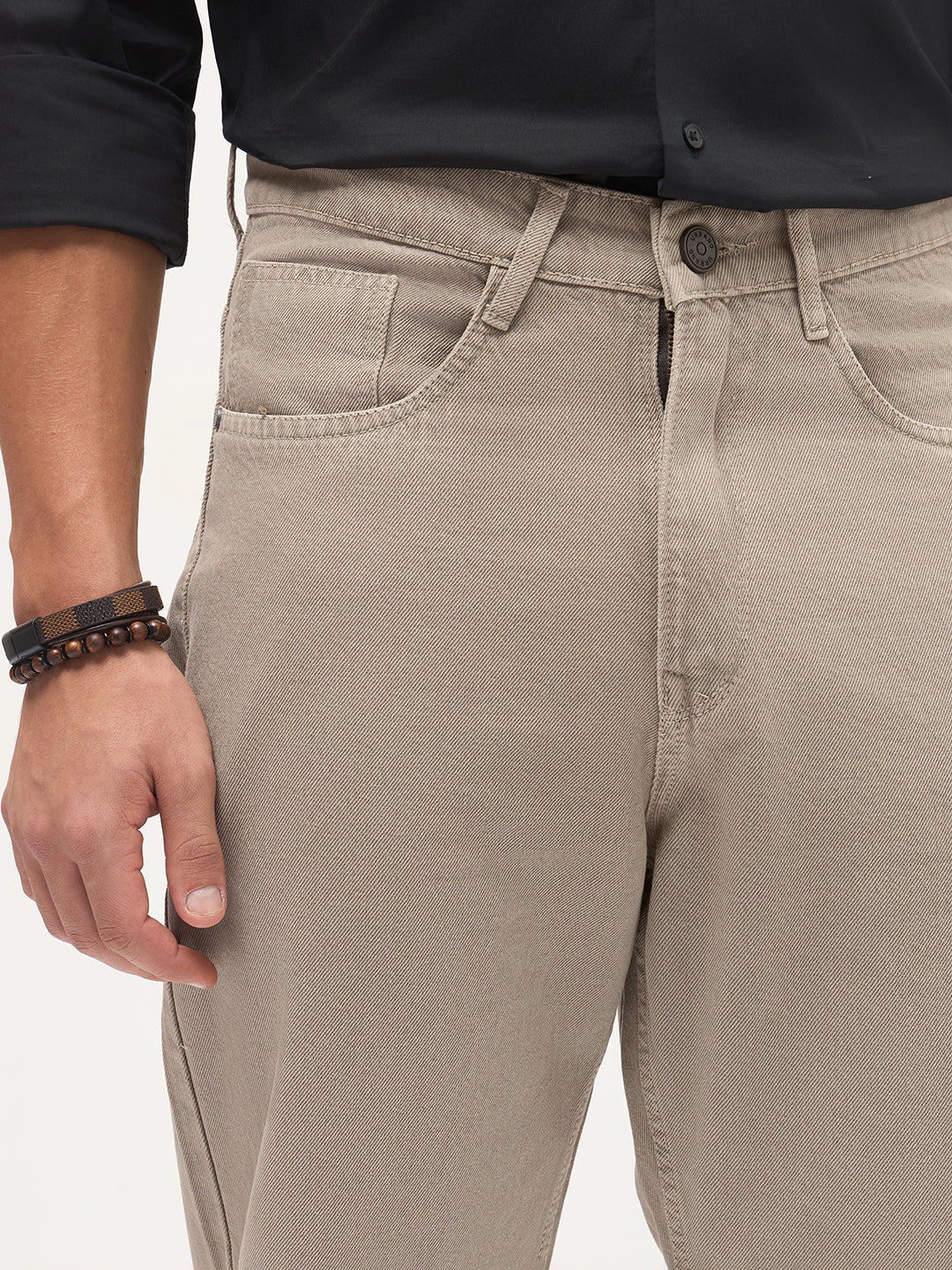 Men's Tan Loose Baggy Fit Washed Denim Jeans Non-Stretchable