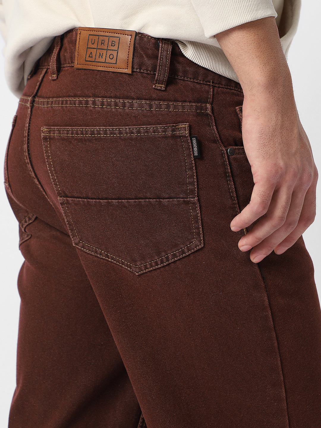 Men's Brown Loose Fit Washed Jeans Non-Stretchable