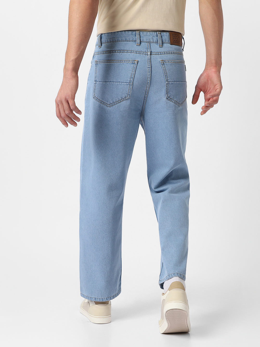 Men's Ice Blue Loose Fit Washed Jeans Non-Stretchable
