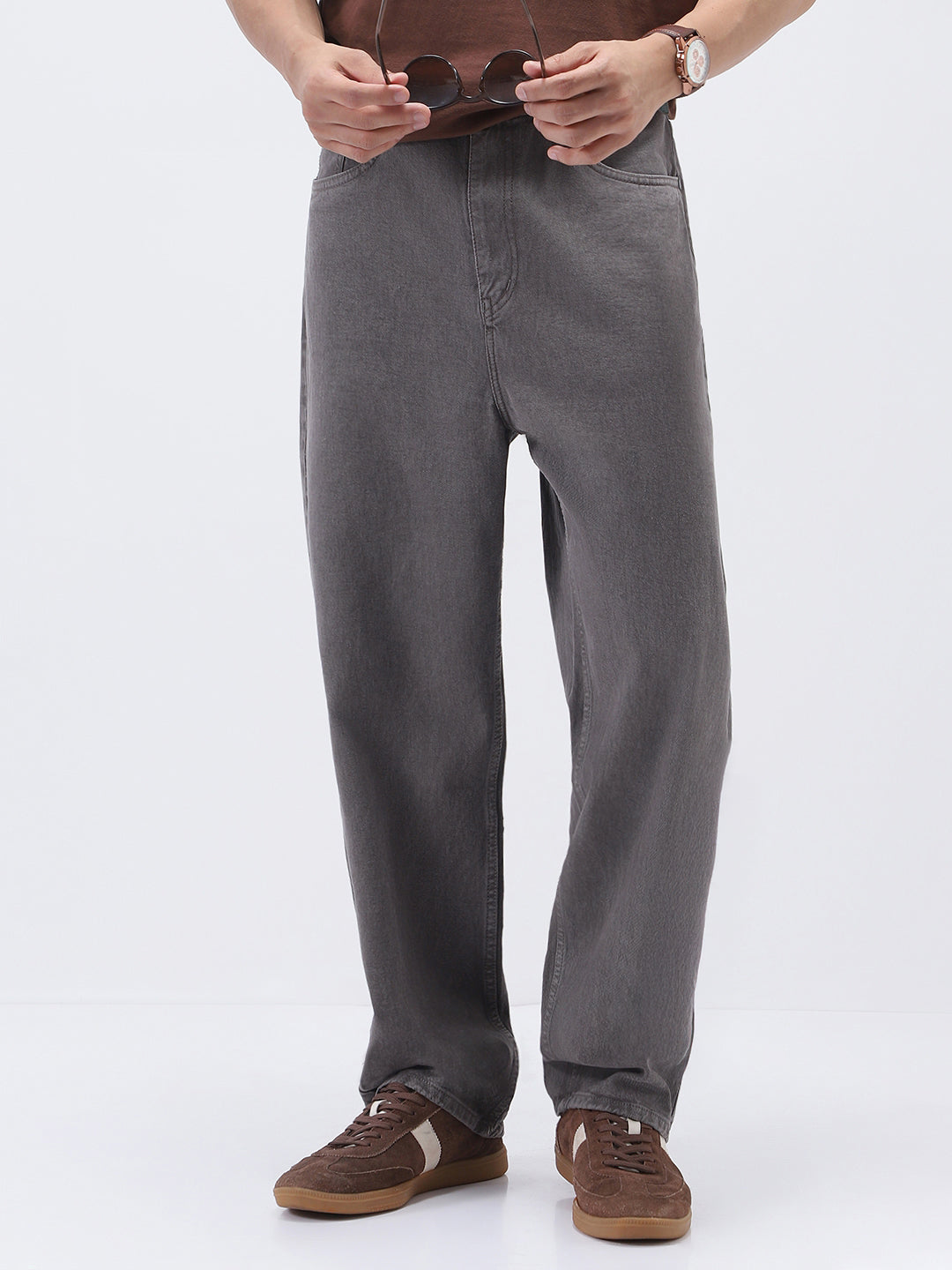 Men's Light Chocolate Loose Fit Washed Jeans Non-Stretchable