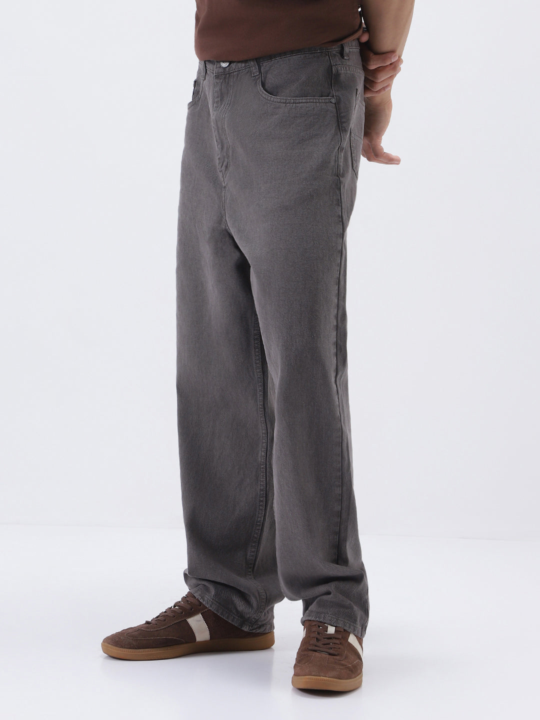 Men's Light Chocolate Loose Fit Washed Jeans Non-Stretchable