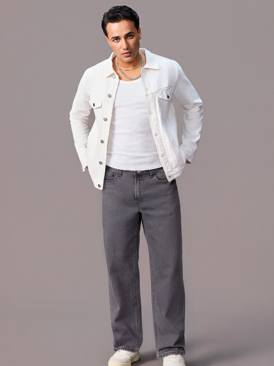 Men's Light Chocolate Loose Fit Washed Jeans Non-Stretchable