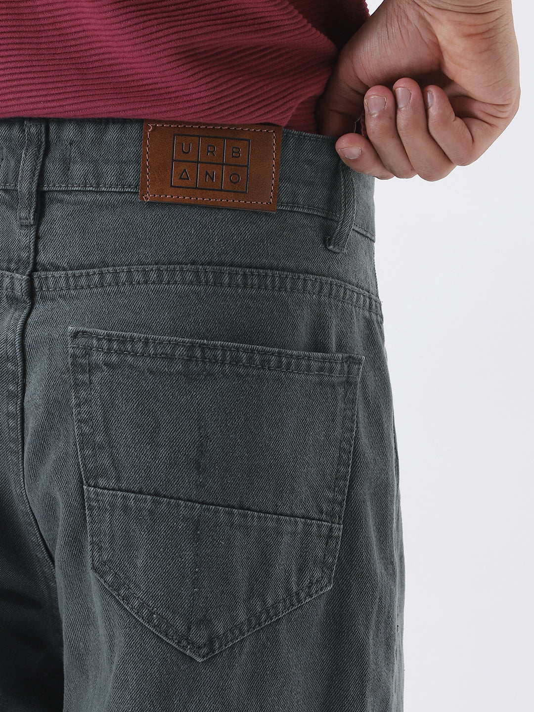 Men's Grey Loose Fit Washed Jeans Non-Stretchable