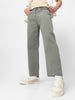 Men's Olive Green Loose Fit Washed Jeans Non-Stretchable