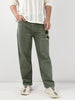 Men's Olive Green Loose Fit Washed Jeans Non-Stretchable