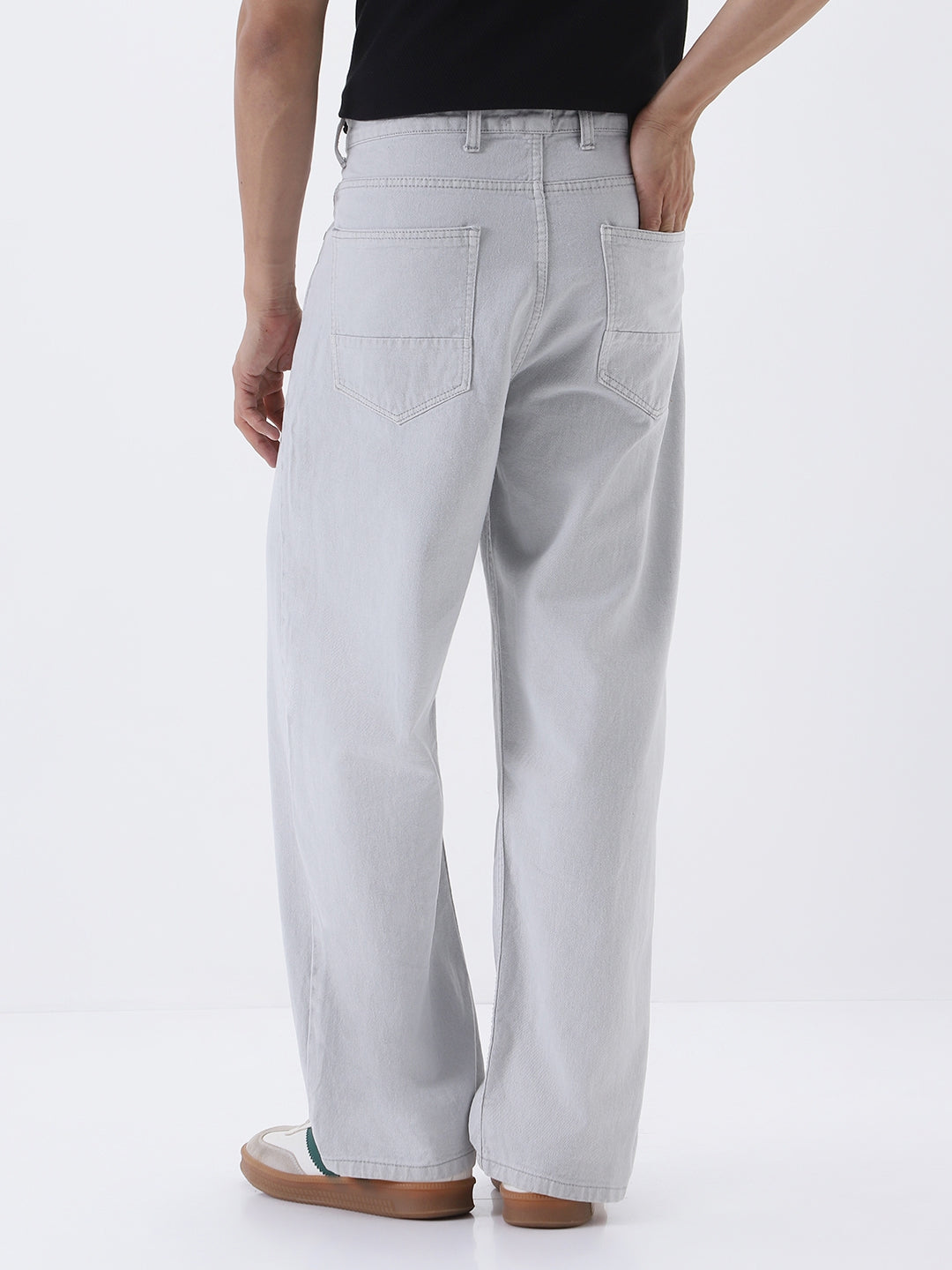 Men's Light Grey Loose Fit Washed Jeans Non-Stretchable