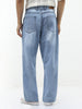 Men's Ice Blue Loose Baggy Fit Cut and Sew Panelled Jeans Non-Stretchable