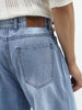 Men's Ice Blue Loose Baggy Fit Cut and Sew Panelled Jeans Non-Stretchable