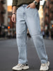 Men's Ice Grey Loose Baggy Fit Cut and Sew Panelled Jeans Non-Stretchable