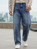 Men's Blue Loose Baggy Fit Cut and Sew Panelled Jeans Non-Stretchable