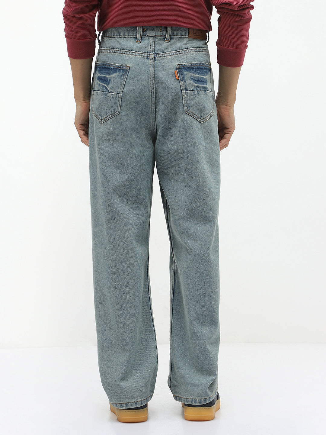 Men's Ice Blue Loose Baggy Fit Washed Jeans Non-Stretchable