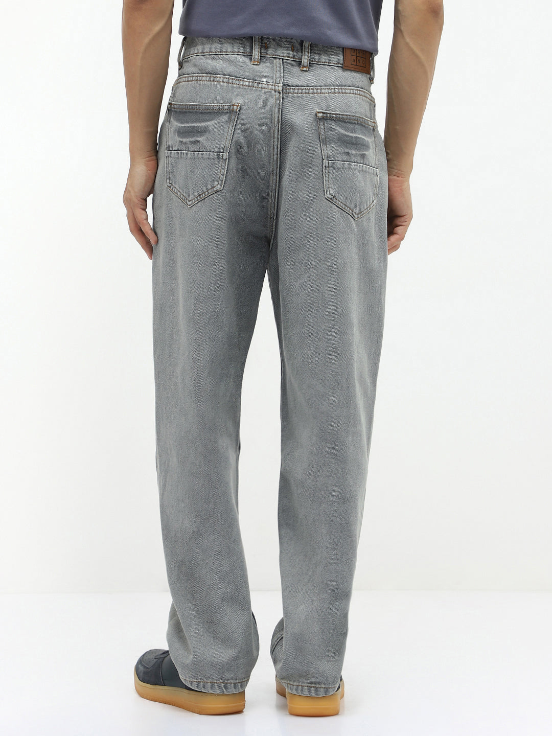 Men's Ice Grey Loose Baggy Fit Washed Jeans Non-Stretchable