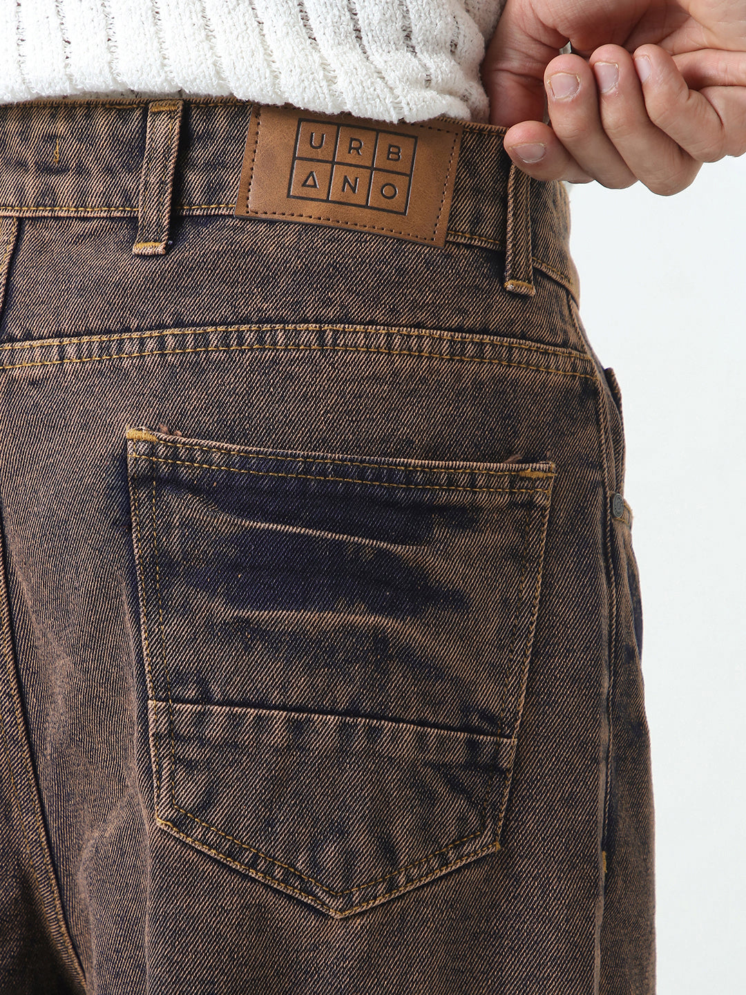 Men's Light Brown Loose Baggy Fit Washed Jeans Non-Stretchable