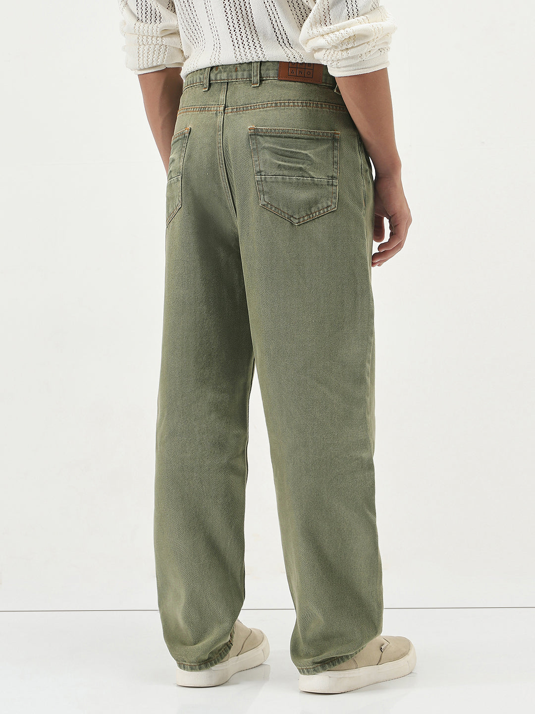 Men's Light Green  Loose Baggy Fit Washed Jeans Non-Stretchable