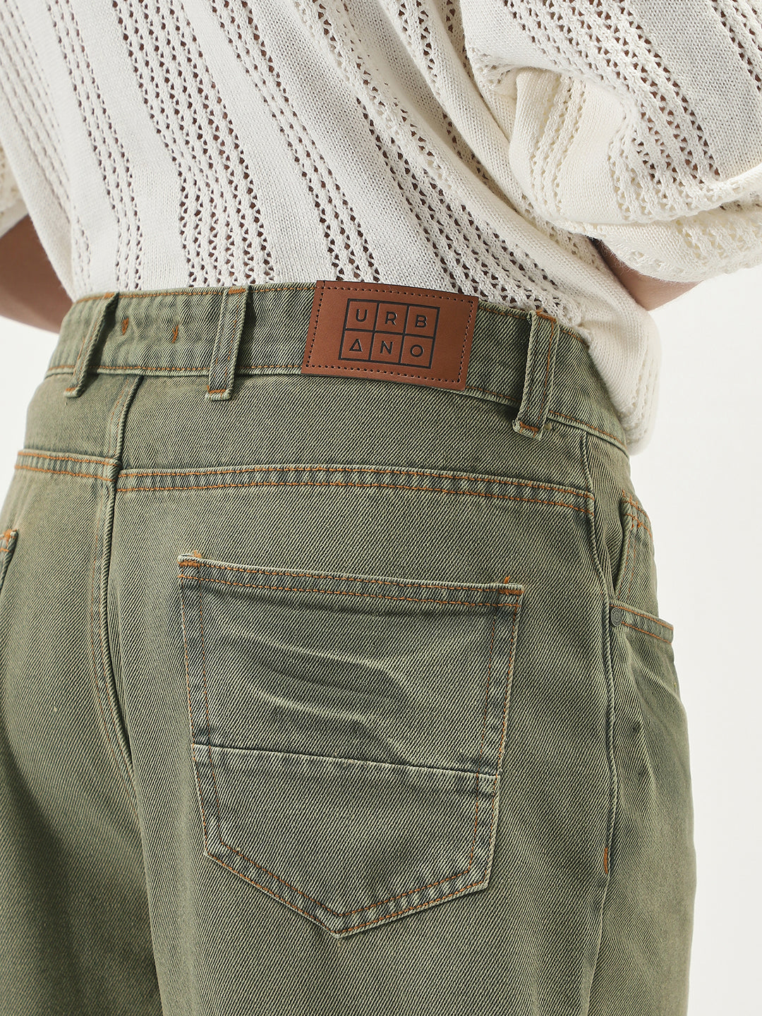 Men's Light Green  Loose Baggy Fit Washed Jeans Non-Stretchable