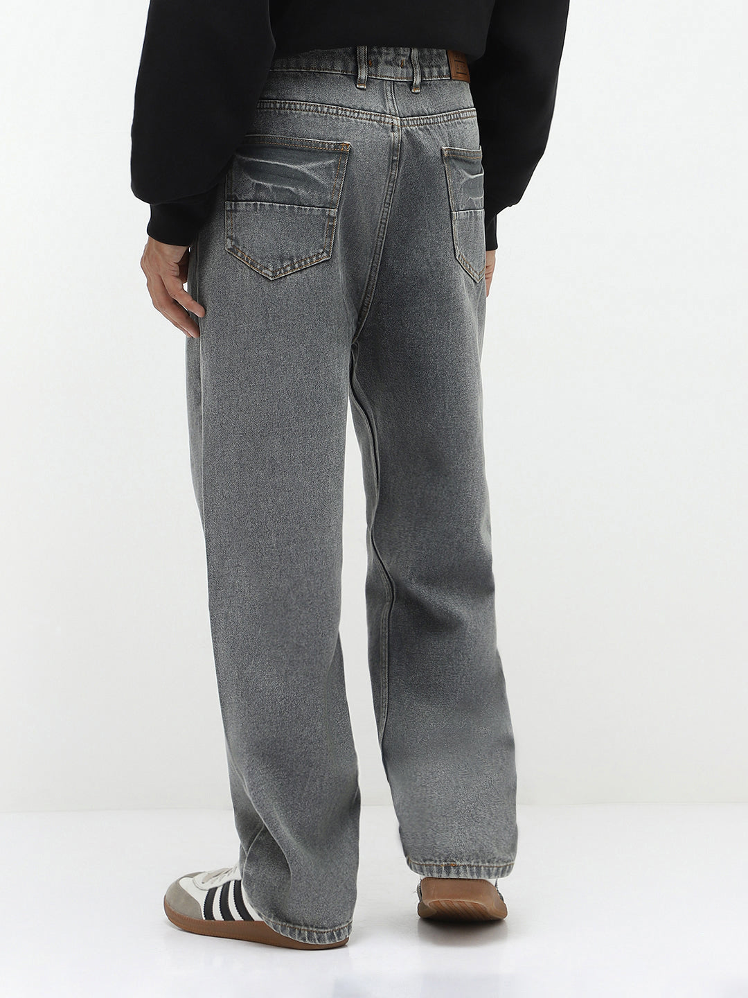 Men's Light Grey Loose Baggy Fit Washed Jeans Non-Stretchable