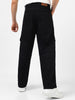 Men's Black Loose Baggy Fit Washed Cargo Jeans with 6 Pockets Non-Stretchable