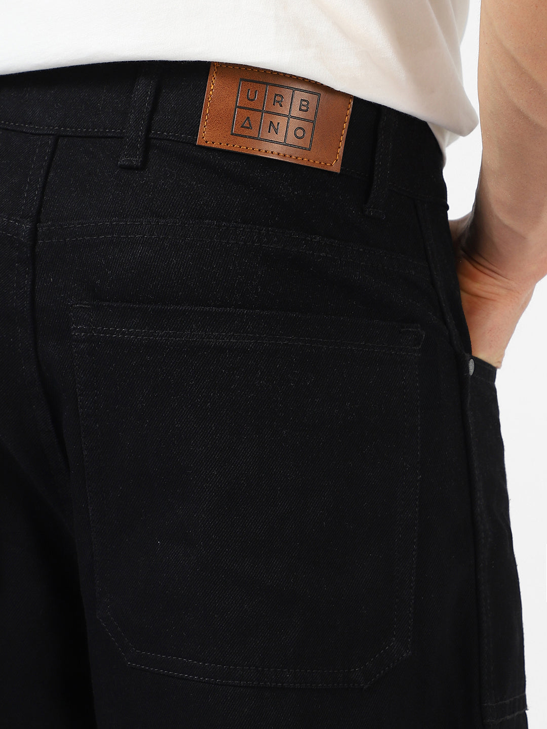 Men's Black Loose Baggy Fit Washed Cargo Jeans with 6 Pockets Non-Stretchable