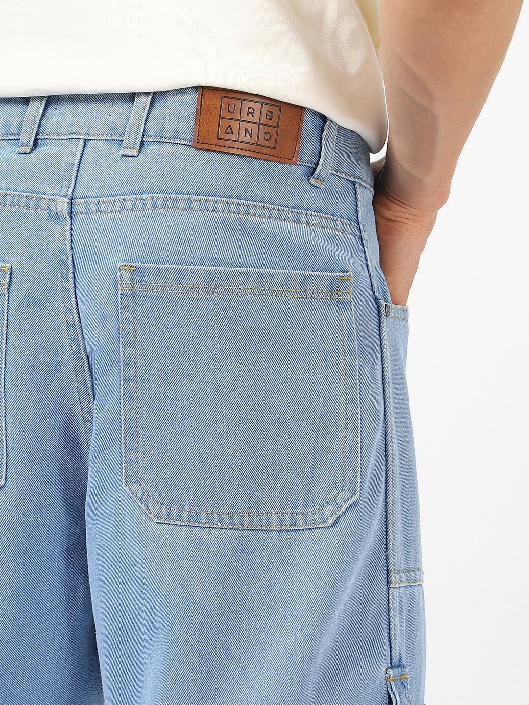 Men's Ice Blue Loose Baggy Fit Washed Cargo Jeans with 6 Pockets Non-Stretchable