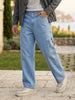 Men's Ice Blue Loose Baggy Fit Washed Cargo Jeans with 6 Pockets Non-Stretchable