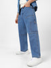 Men's Light Blue Loose Baggy Fit Washed Cargo Jeans with 6 Pockets Non-Stretchable