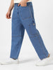 Men's Light Blue Loose Baggy Fit Washed Cargo Jeans with 6 Pockets Non-Stretchable