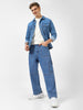 Men's Light Blue Loose Baggy Fit Washed Cargo Jeans with 6 Pockets Non-Stretchable