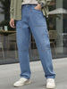 Men's Light Blue Loose Baggy Fit Washed Cargo Jeans with 6 Pockets Non-Stretchable