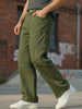 Men's Olive Green Loose Baggy Fit Washed Cargo Jeans with 6 Pockets Non-Stretchable