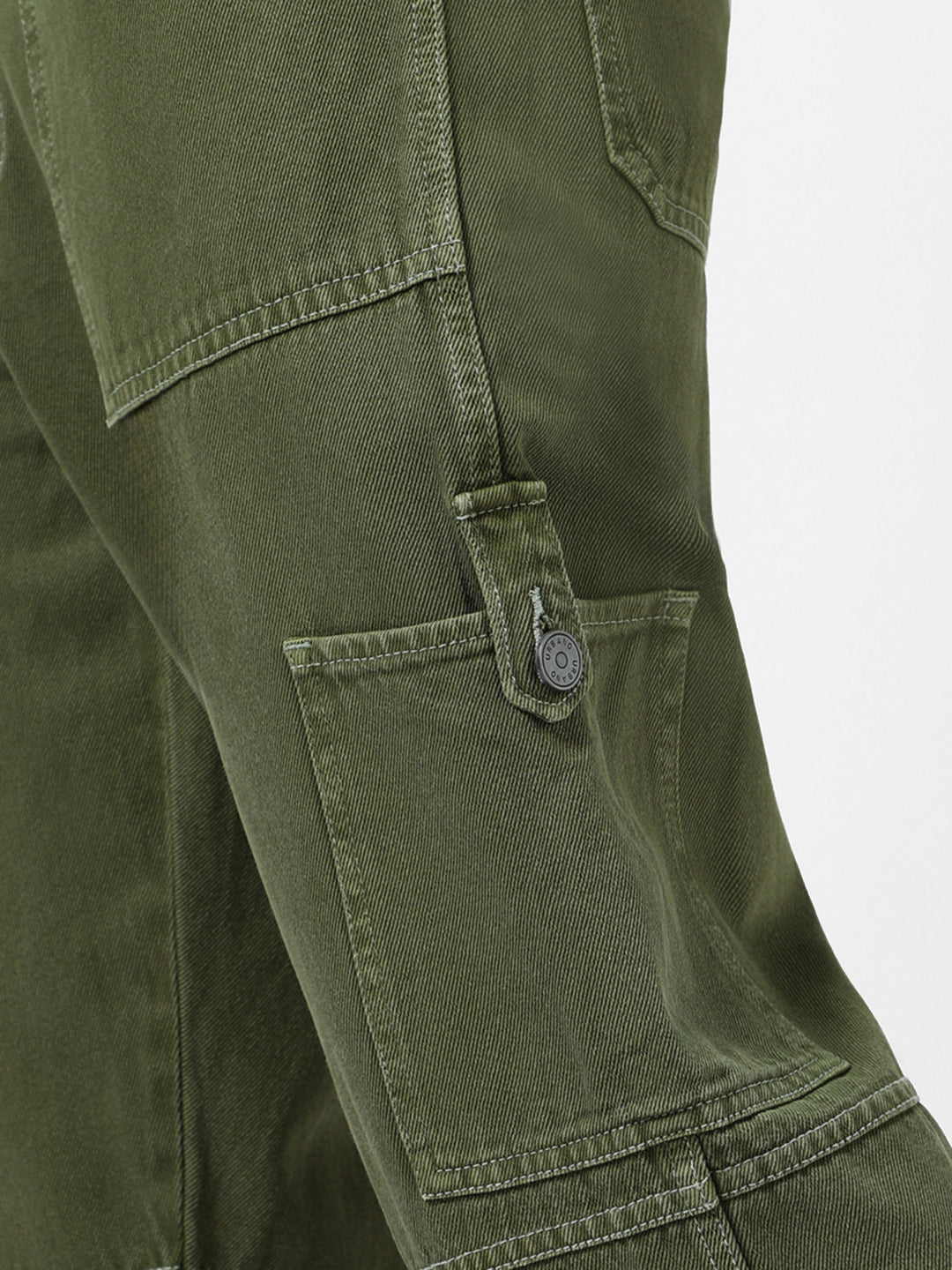 Men's Olive Green Loose Baggy Fit Washed Cargo Jeans with 6 Pockets Non-Stretchable