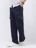 Men's Dark Blue Loose Fit Cargo Jeans with 6 Pockets Non-Stretchable