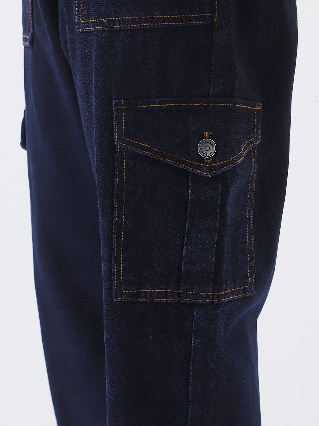 Men's Dark Blue Loose Fit Cargo Jeans with 6 Pockets Non-Stretchable