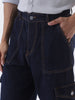 Men's Dark Blue Loose Fit Cargo Jeans with 6 Pockets Non-Stretchable