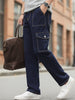 Men's Dark Blue Loose Fit Cargo Jeans with 6 Pockets Non-Stretchable