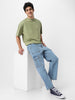 Men's Ice Blue Loose Fit Cargo Jeans with 6 Pockets Non-Stretchable