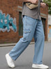 Men's Ice Blue Loose Fit Cargo Jeans with 6 Pockets Non-Stretchable