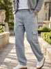 Men's Ice Grey Loose Fit Cargo Jeans with 6 Pockets Non-Stretchable