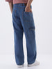 Men's Light Blue Loose Fit Cargo Jeans with 6 Pockets Non-Stretchable