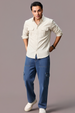 Men's Light Blue Loose Fit Cargo Jeans with 6 Pockets Non-Stretchable
