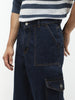 Men's Blue Loose Fit Cargo Jeans with 6 Pockets Non-Stretchable