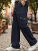 Men's Blue Loose Fit Cargo Jeans with 6 Pockets Non-Stretchable
