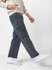 Men's Grey Loose Fit Cargo Jeans with 6 Pockets Non-Stretchable