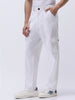 Men's White Loose Mid Rise Baggy Fit Cargo Jeans with 6 Pockets Non-Stretchable