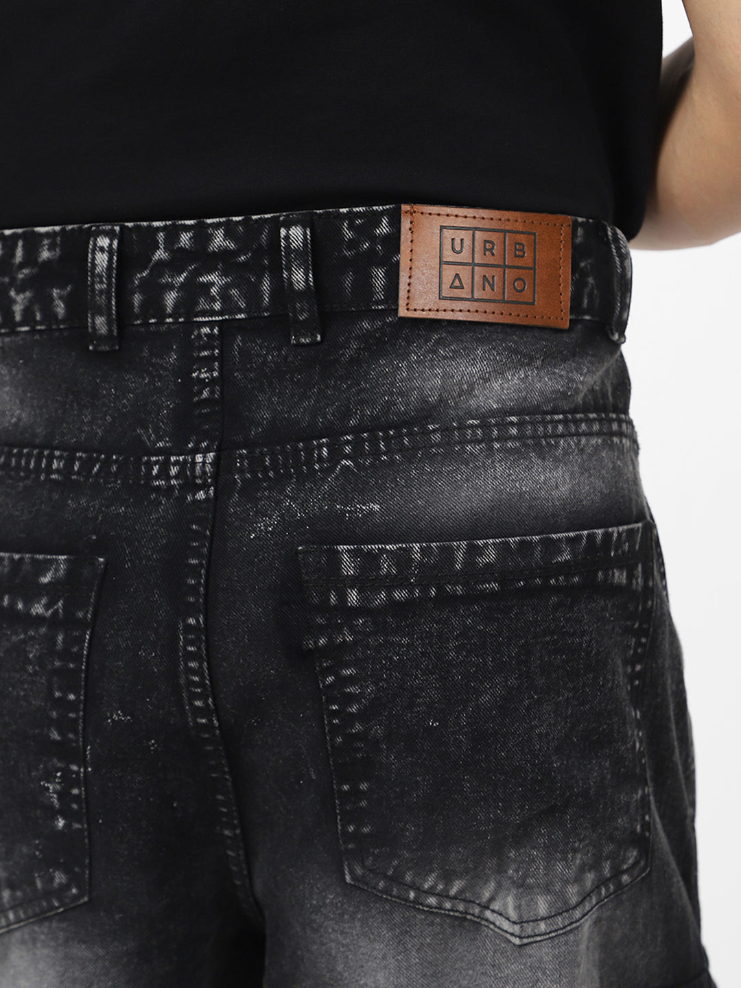 Men's Black Loose Baggy Fit Washed Cargo Jeans with 7 Pockets Non-Stretchable