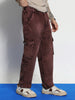 Men's Brown Loose Baggy Fit Washed Cargo Jeans with 7 Pockets Non-Stretchable