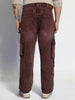 Men's Brown Loose Baggy Fit Washed Cargo Jeans with 7 Pockets Non-Stretchable