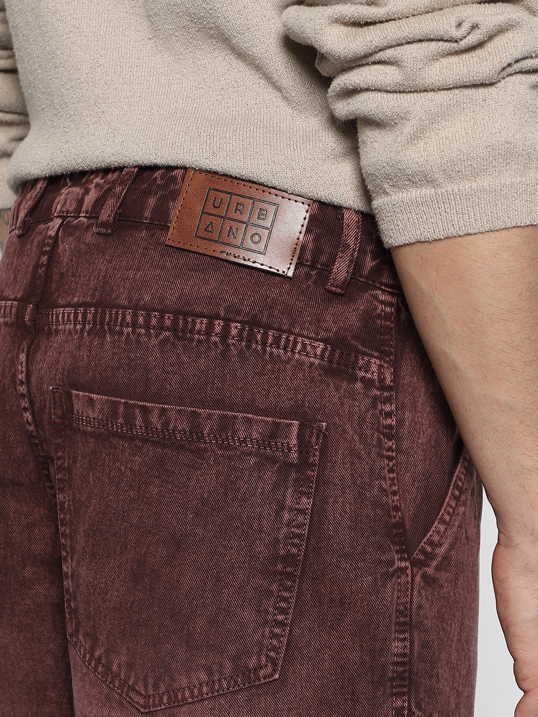 Men's Brown Loose Baggy Fit Washed Cargo Jeans with 7 Pockets Non-Stretchable