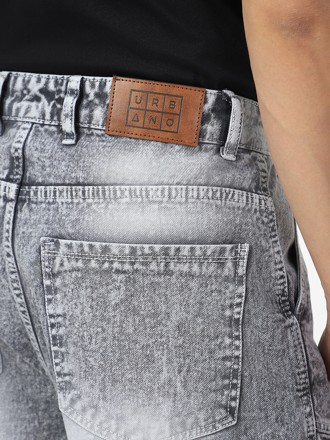 Men's Ice Grey Loose Baggy Fit Washed Cargo Jeans with 7 Pockets Non-Stretchable